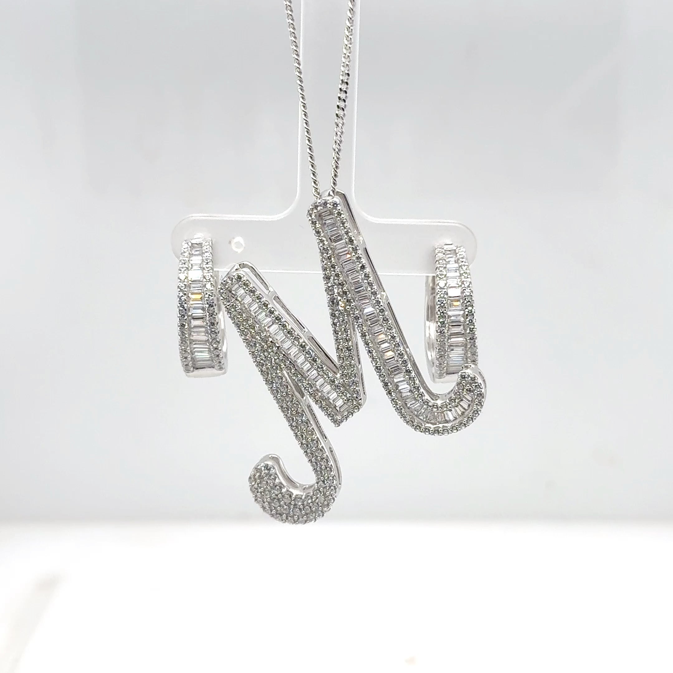 40mm Silver CZ Initial Pendant With Hoops