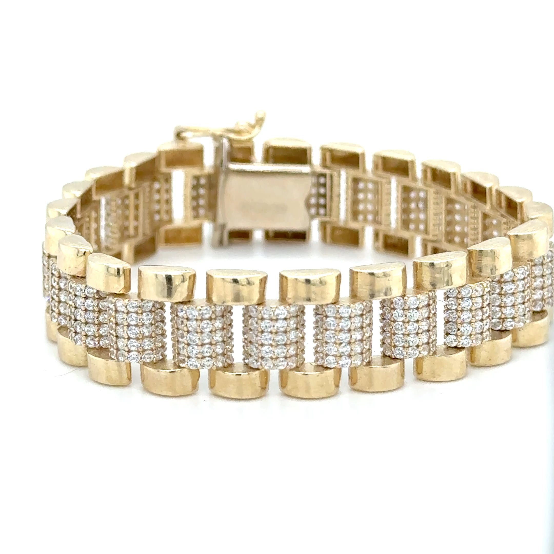 9ct Yellow Gold with CZ Stones Children's Presidential Bracelet