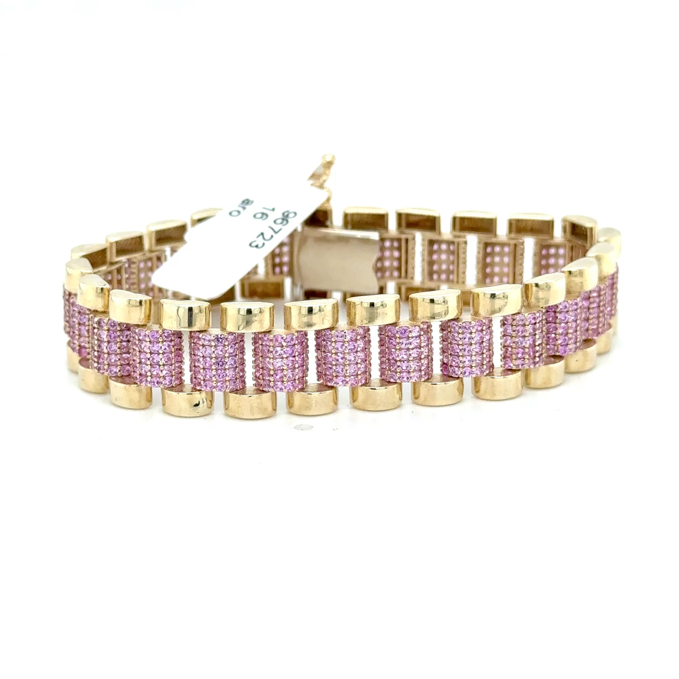 9ct Yellow Gold with Pink CZ Stones Children's Presidential Bracelet