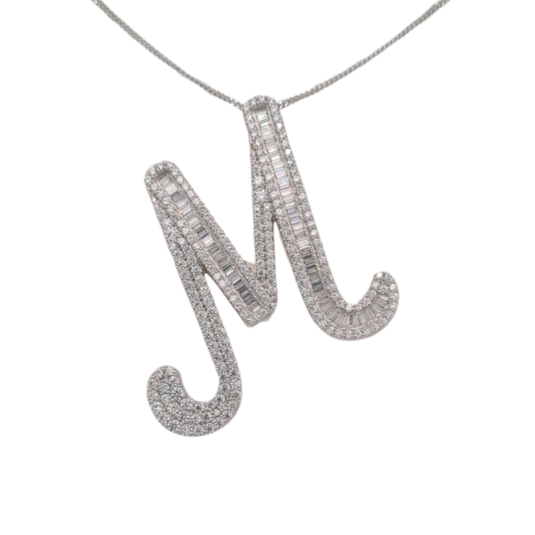 65mm Silver CZ Initial Pendant