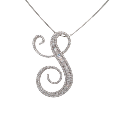 65mm Silver CZ Initial Pendant