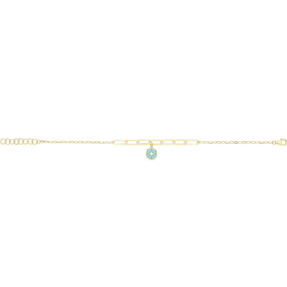 9ct Yellow Gold Turquoise Enamel North Star Bracelet - BR716