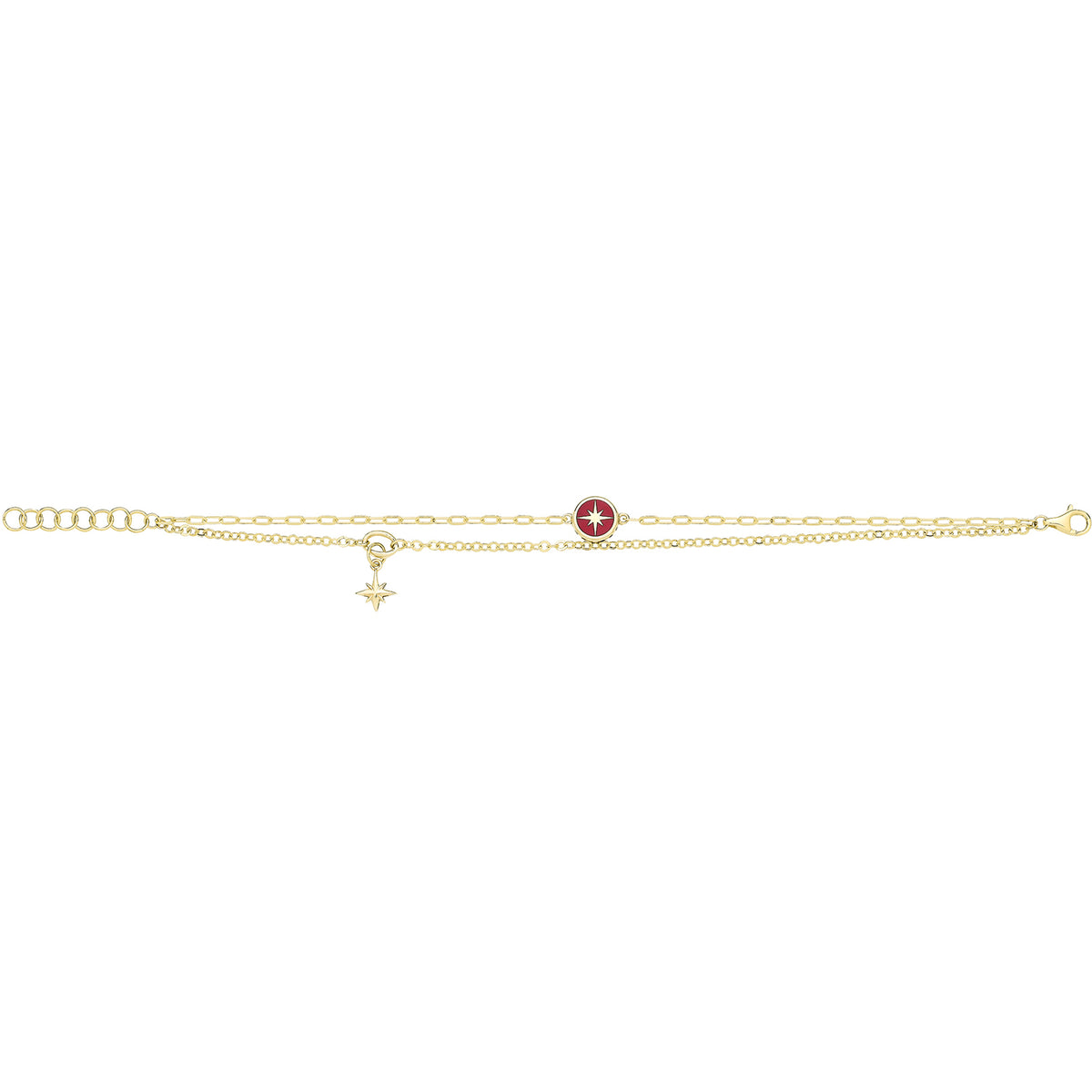 9ct Yellow Gold Red Enamel North Star Bracelet - BR719