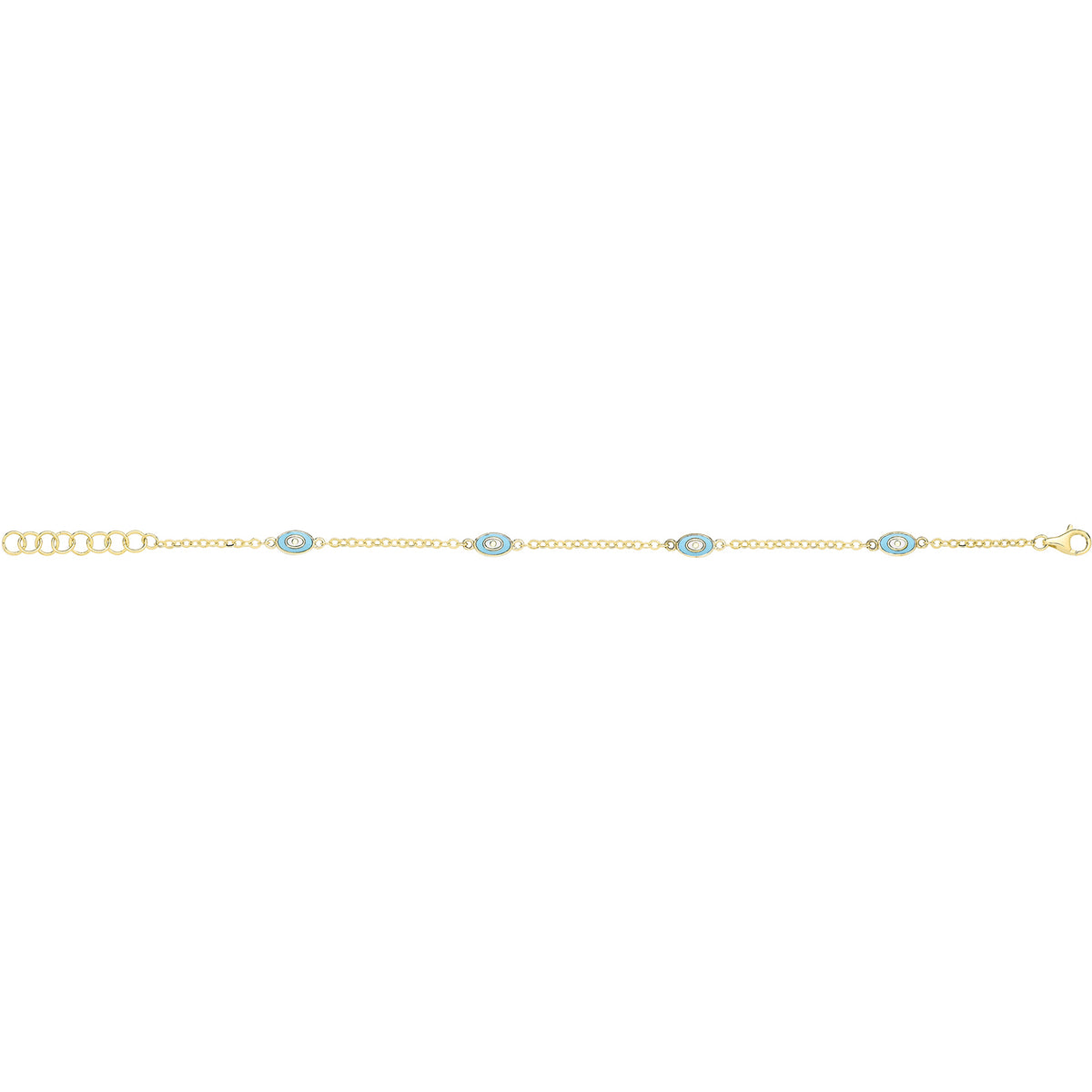 9ct Yellow Gold White / Turquoise Enamel Evil Eye Bracelet - BR723