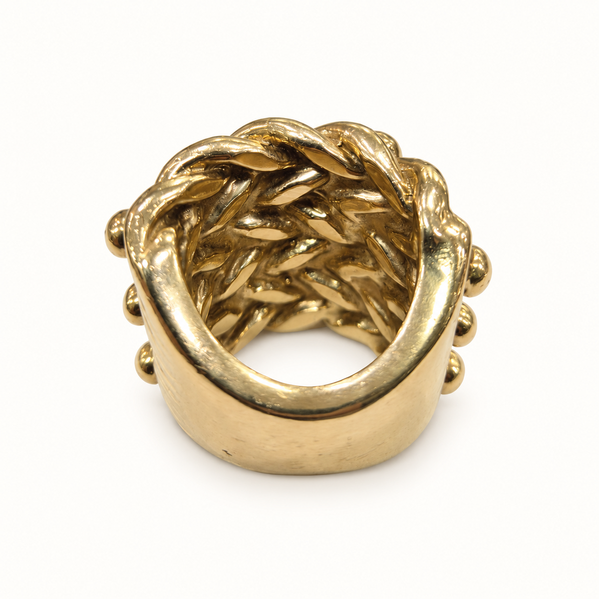 9ct Gold Heavy Keeper Ring – 114.3g – rear view on ivory background