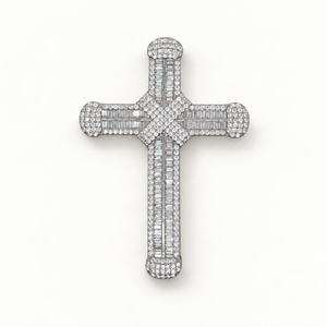 Silver CZ Cross 2 on neutral ivory studio background
