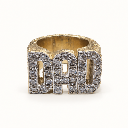 Men's 9ct gold ring, front view on ivory