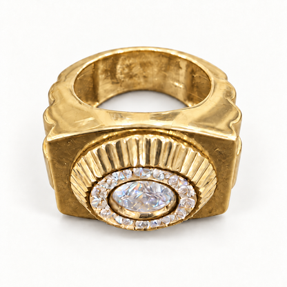 Angled front view of 9ct yellow gold CZ Presidential ring
