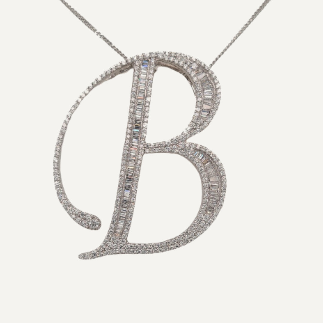40mm Silver CZ Initial Pendant With Earrings