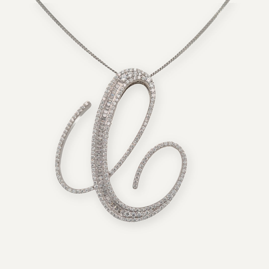 40mm Silver CZ Initial Pendant With Earrings