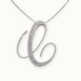 40mm Silver CZ Initial Pendant With Earrings