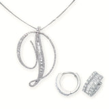 30mm silver CZ initial D pendant with medium CZ hoop earrings