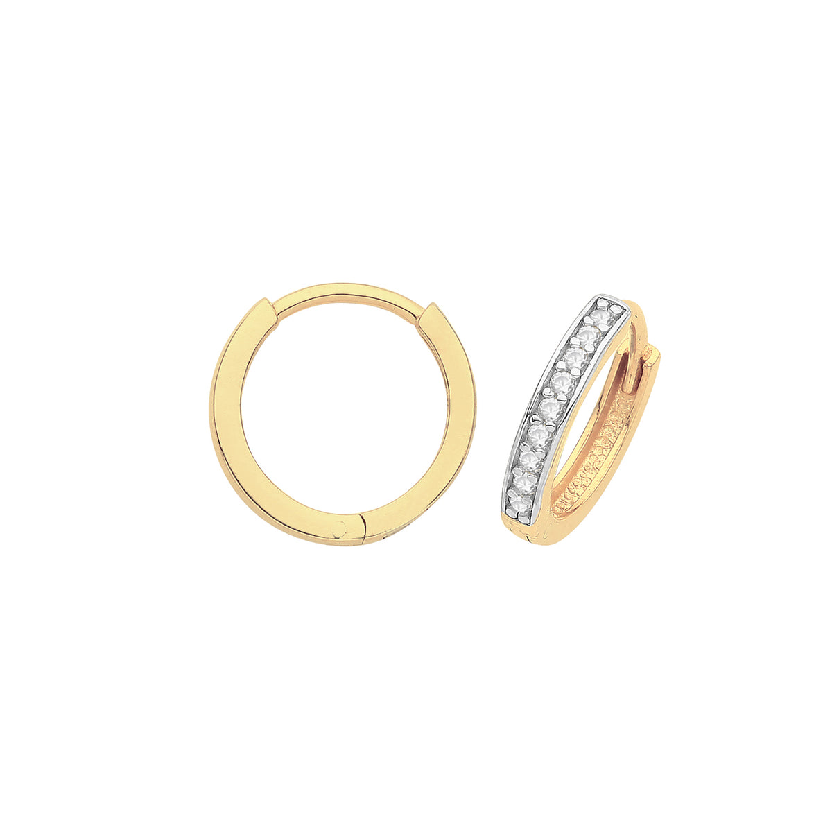 9ct Gold CZ Set Hinged Hoops - ER001 - 8 mm