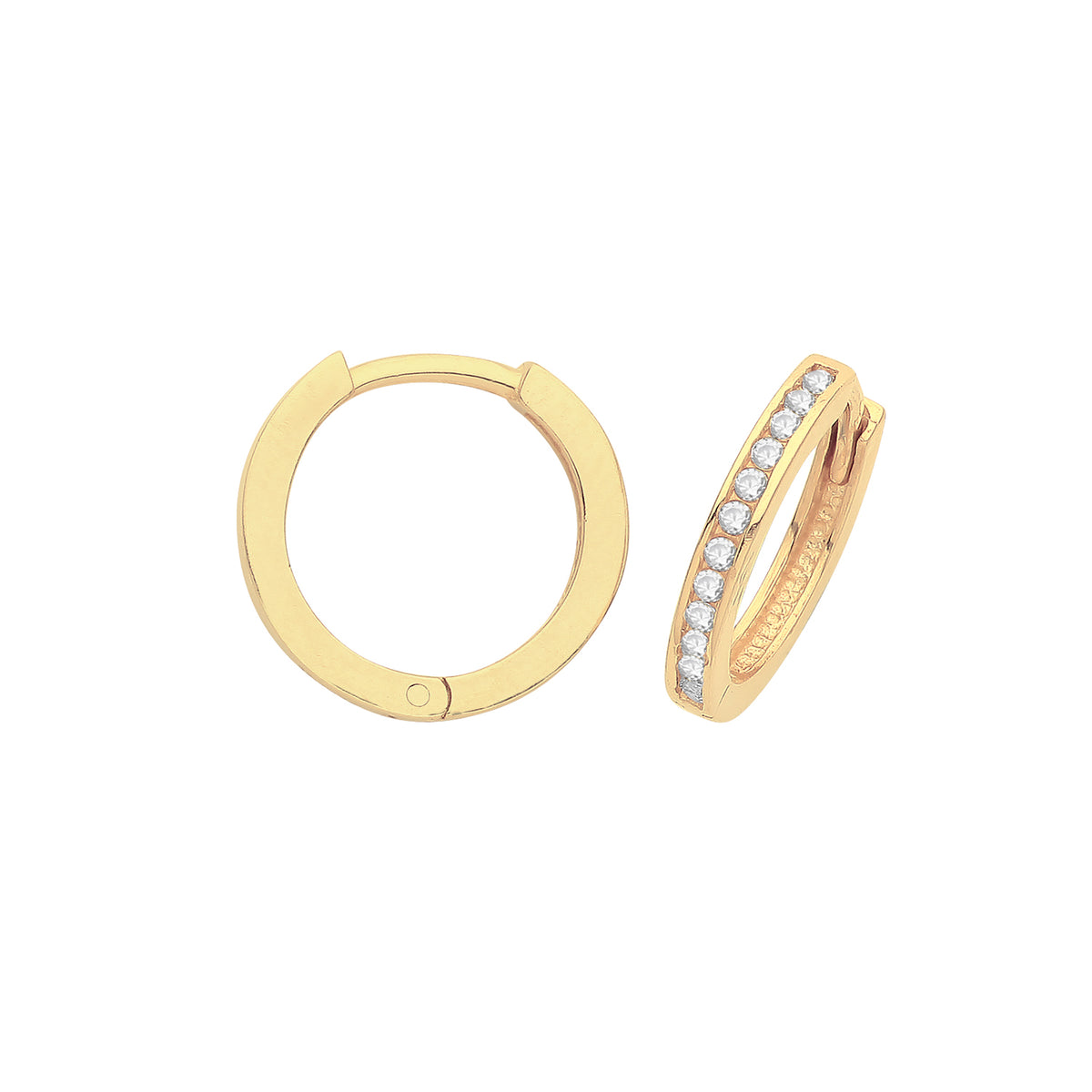 9ct Gold CZ Set Hinged Hoops - ER001 - 10 mm