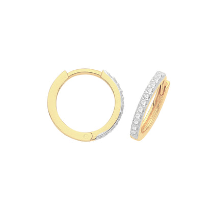9ct Gold CZ Set Hinged Hoops - ER002 - 10 mm