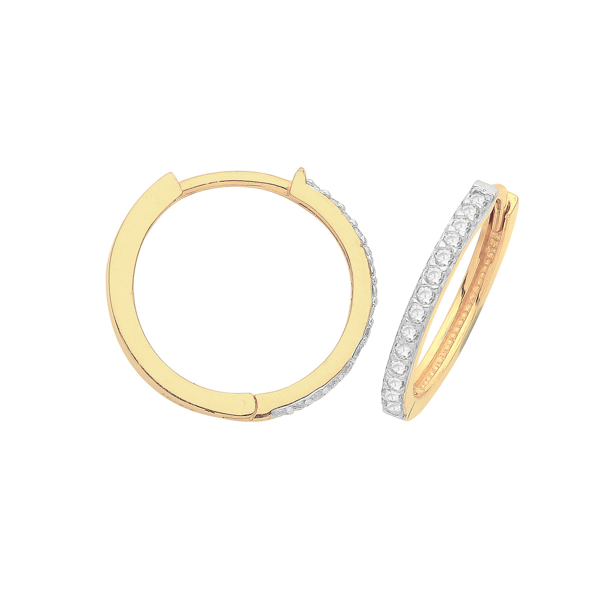 9ct Gold CZ Set Hinged Hoops - ER002 - 12 mm