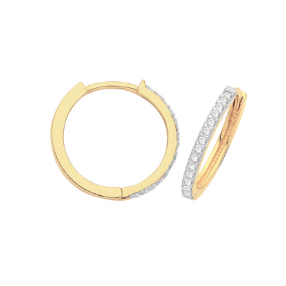 9ct Gold CZ Set Hinged Hoops - ER002 - 12 mm