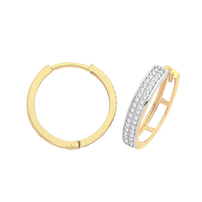 9ct Gold 2 Row CZ Set Hinged Hoops - ER003 - 13 mm