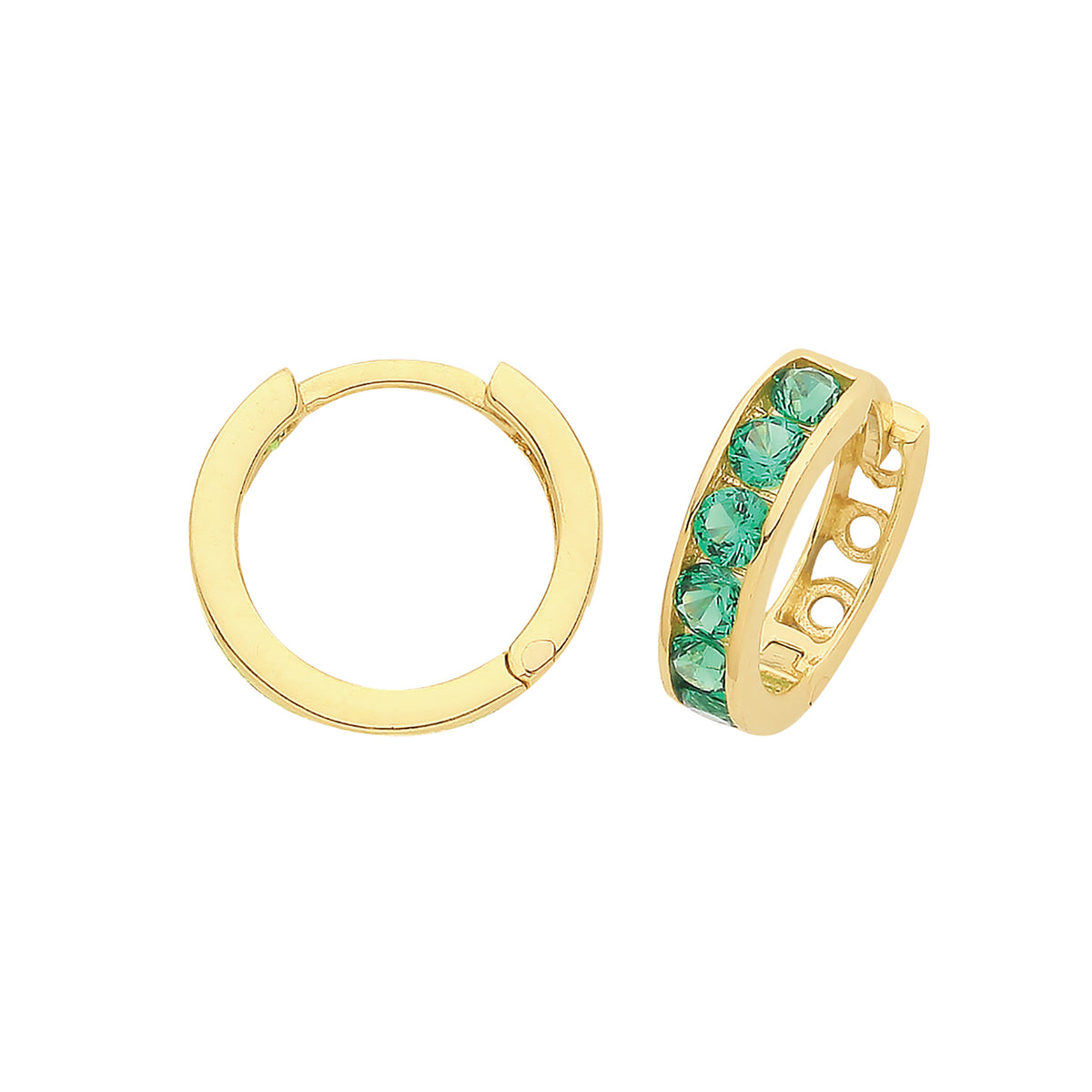 9ct Gold Green CZ Hinged Hoops - ER034E - Default Title