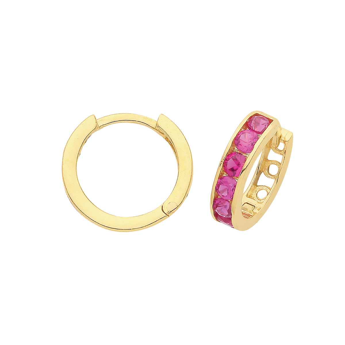 9ct Gold Red CZ Hinged Hoops - ER034R - Default Title
