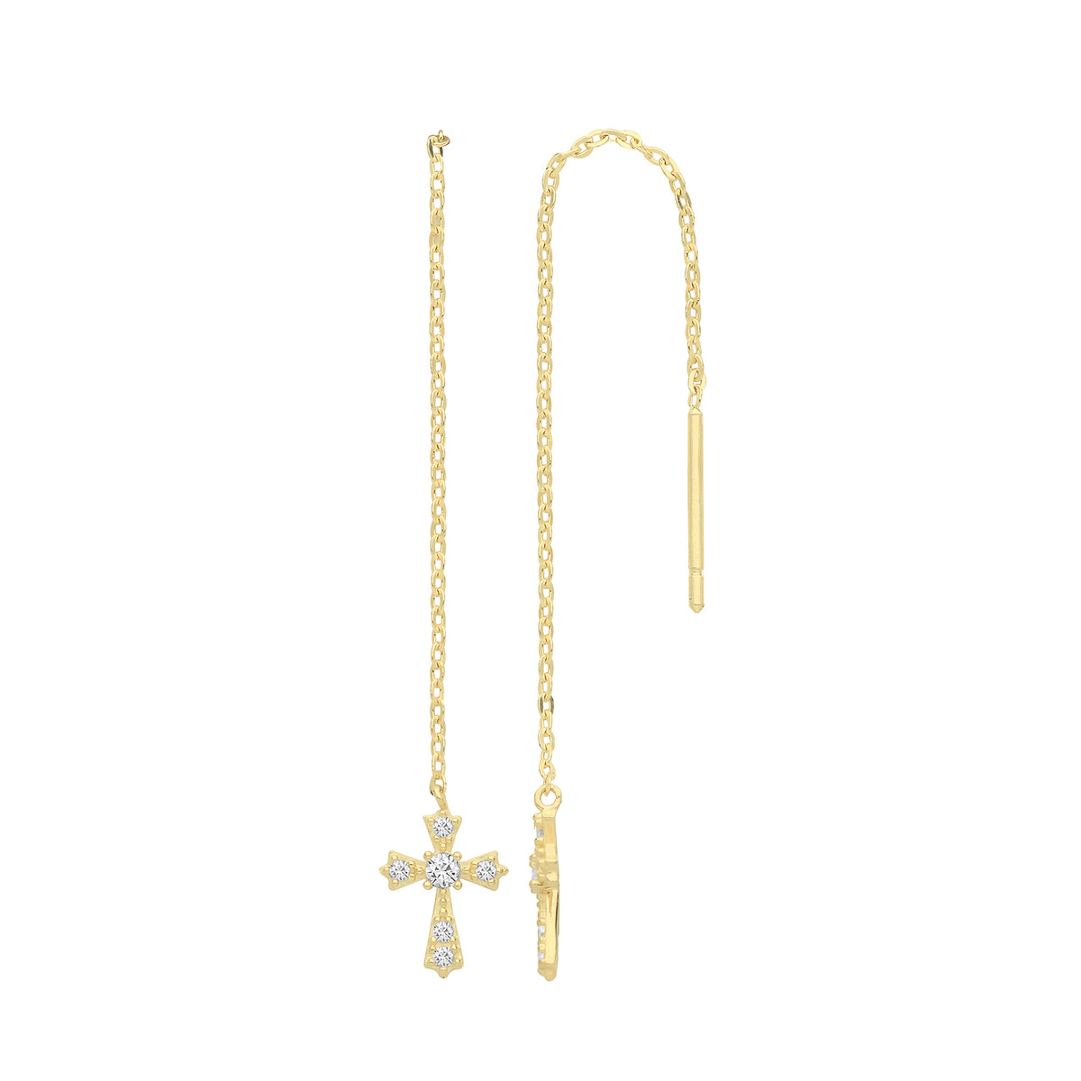 9ct Gold CZ Cross Pull Trough Drops - ER1161 - Default Title
