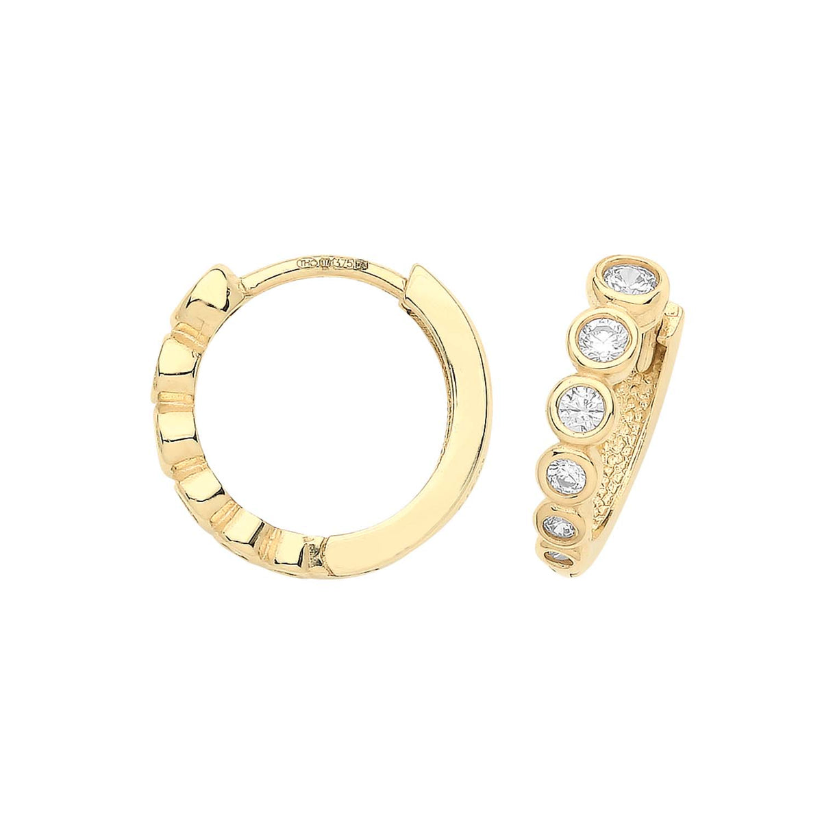 9ct Gold Graduated CZ Hinged Earrings - ER1185 - Default Title