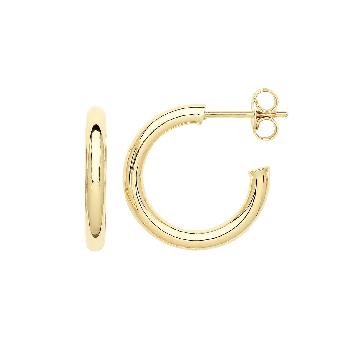 9ct Gold Hoops With Post - ER1192 - 15 mm