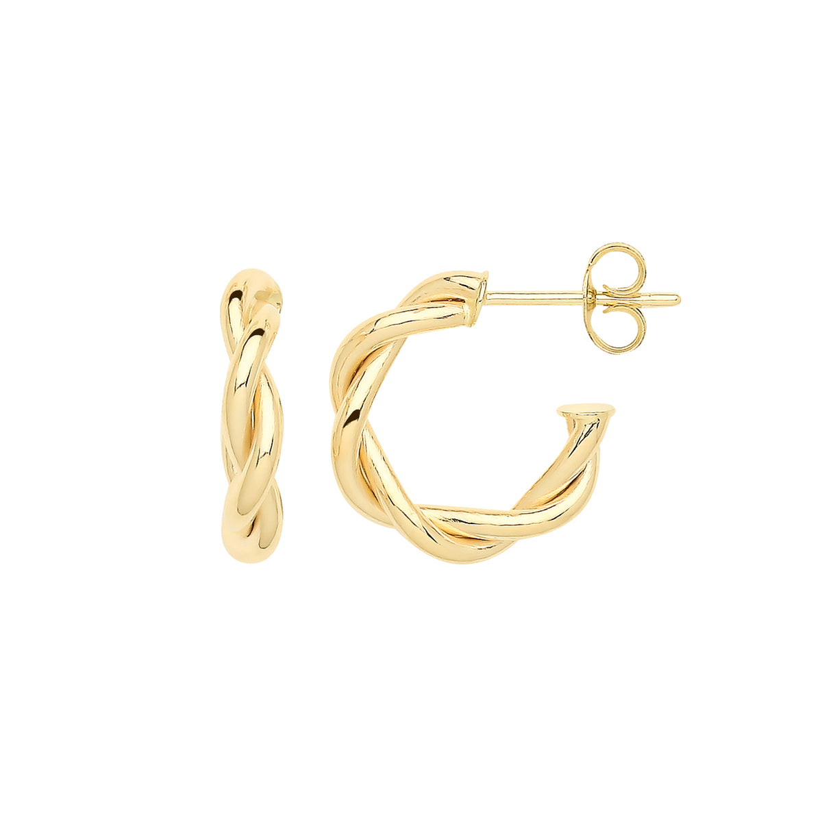 9ct Gold Twisted Hoops With Post - ER1193 - 10 mm