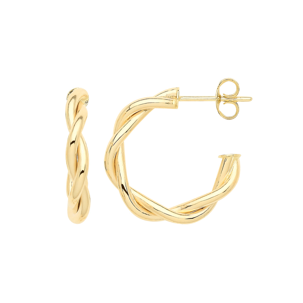 9ct Gold Twisted Hoops With Post - ER1193 - 15 mm