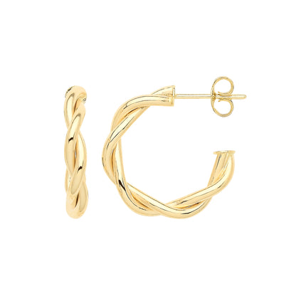9ct Gold Twisted Hoops With Post - ER1193 - 15 mm