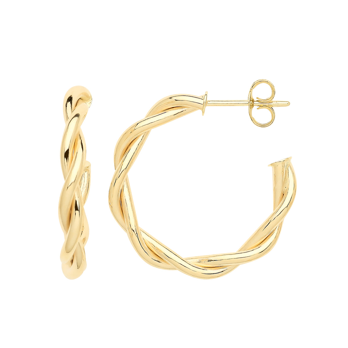 9ct Gold Twisted Hoops With Post - ER1193 - 20 mm