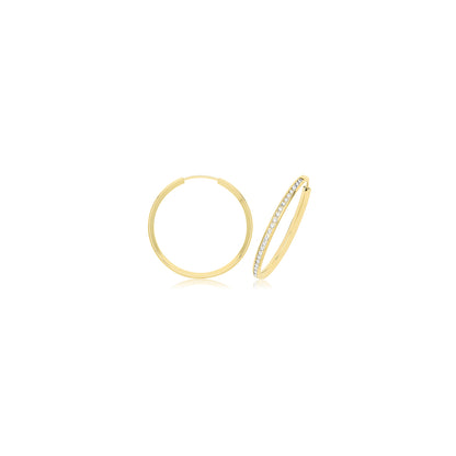 9ct Gold Thin CZ Hoops - ER1212 - 25 mm