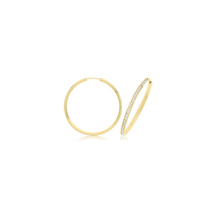 9ct Gold Thin CZ Hoops - ER1212 - 30 mm