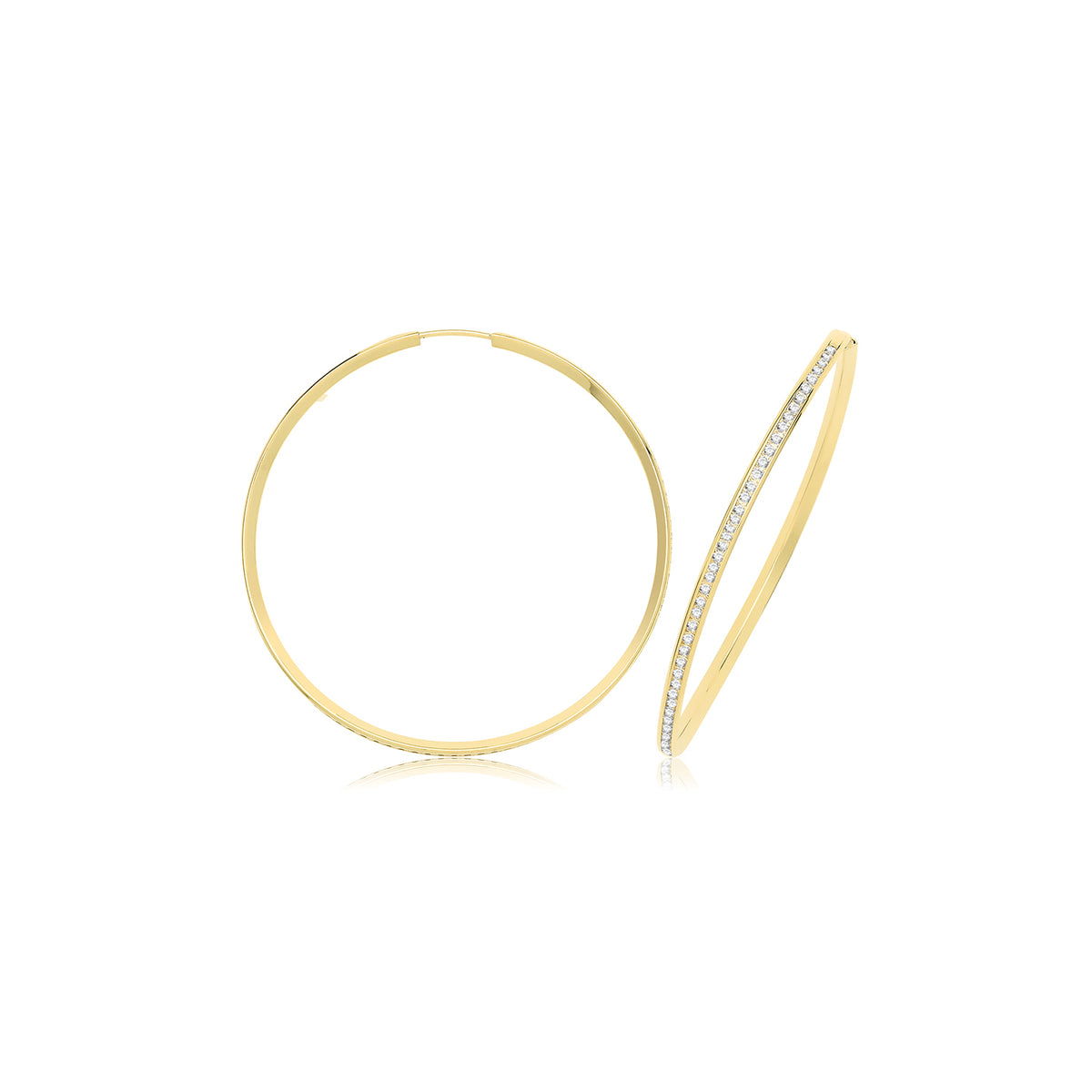 9ct Gold Thin CZ Hoops - ER1212 - 40 mm