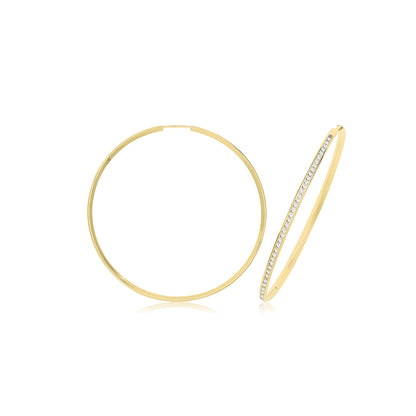 9ct Gold Thin CZ Hoops - ER1212 - 50 mm