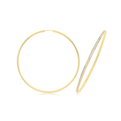 9ct Gold Thin CZ Hoops - ER1212 - 60 mm