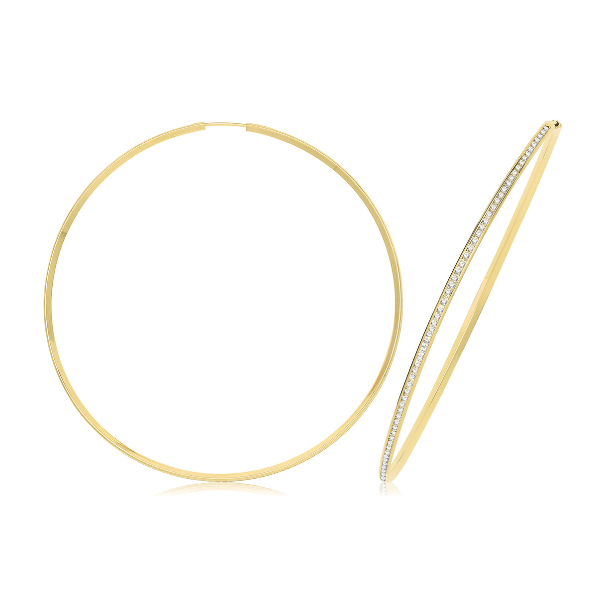 9ct Gold Thin CZ Hoops - ER1212 - 70 mm