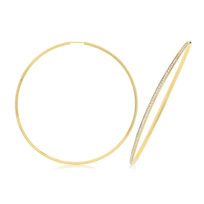 9ct Gold Thin CZ Hoops - ER1212 - 70 mm