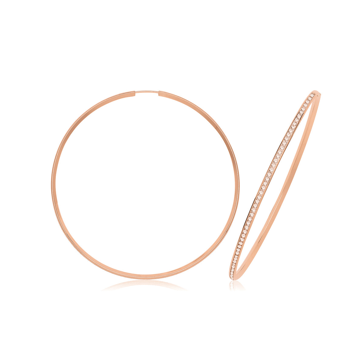 9ct Gold Thin CZ Hoops - ER1212R - 60 mm