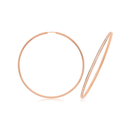 9ct Gold Thin CZ Hoops - ER1212R - 60 mm