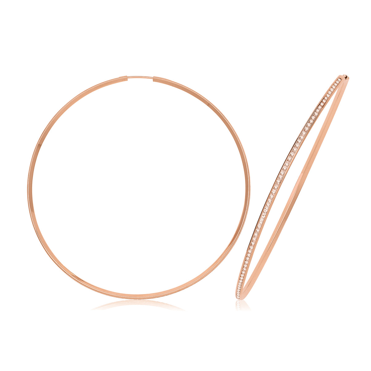9ct Gold Thin CZ Hoops - ER1212R - 70 mm