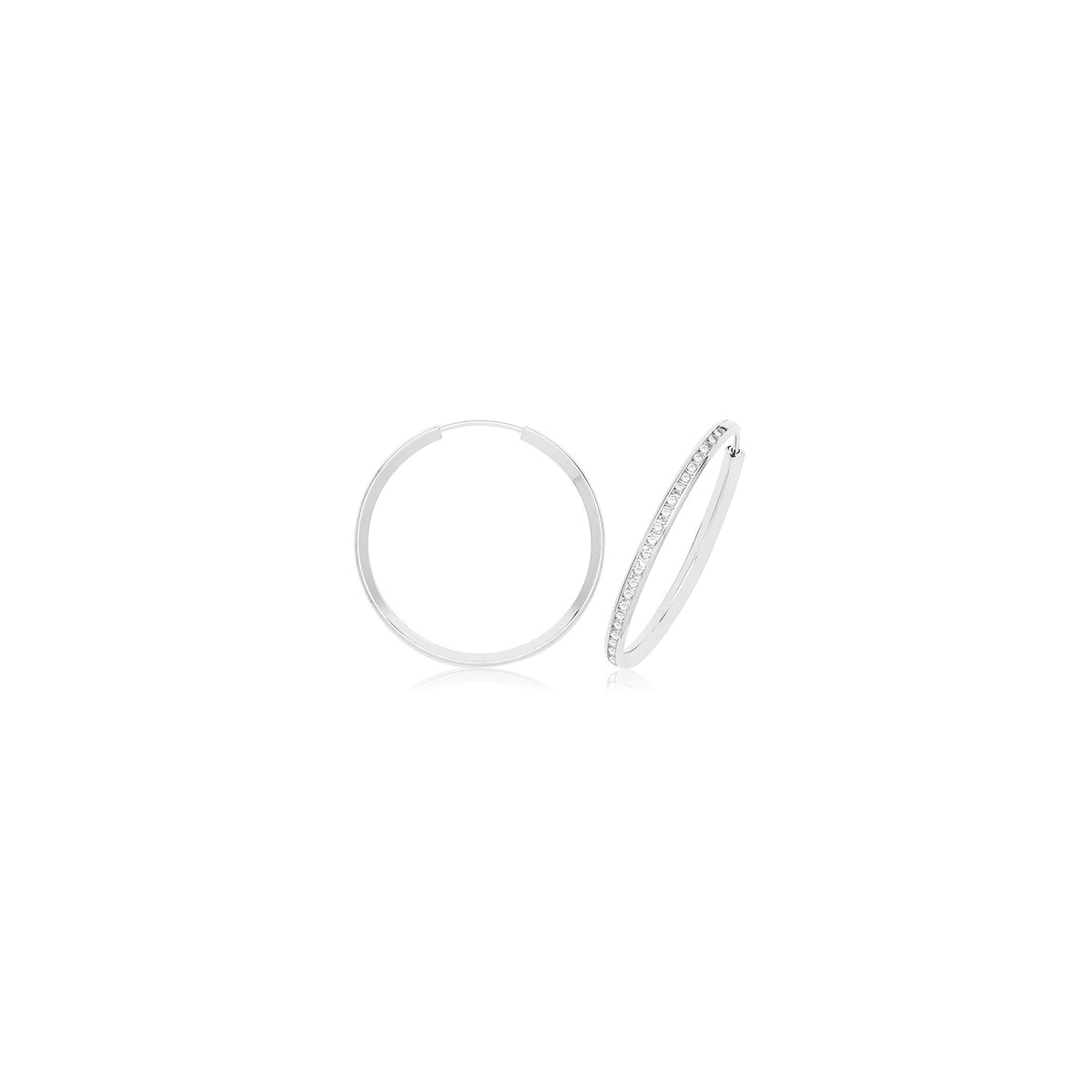 9ct Gold Thin CZ Hoops - ER1212W - 25 mm