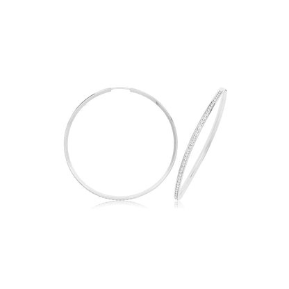 9ct Gold Thin CZ Hoops - ER1212W - 40 mm