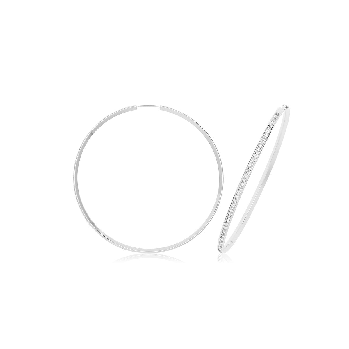 9ct Gold Thin CZ Hoops - ER1212W - 50 mm