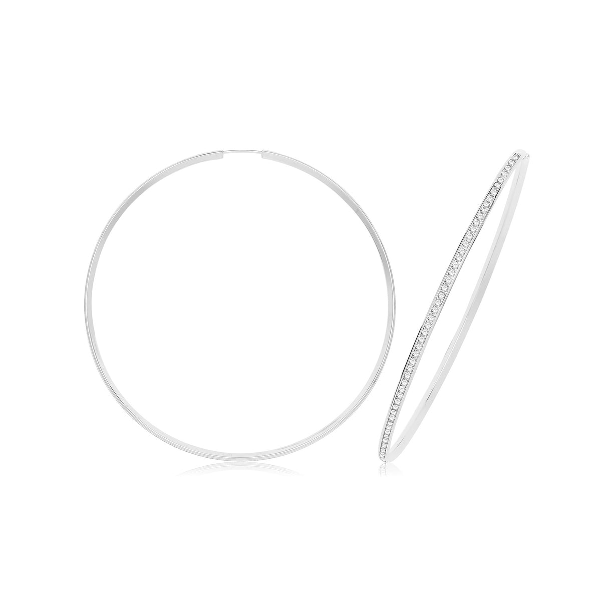9ct Gold Thin CZ Hoops - ER1212W - 60 mm