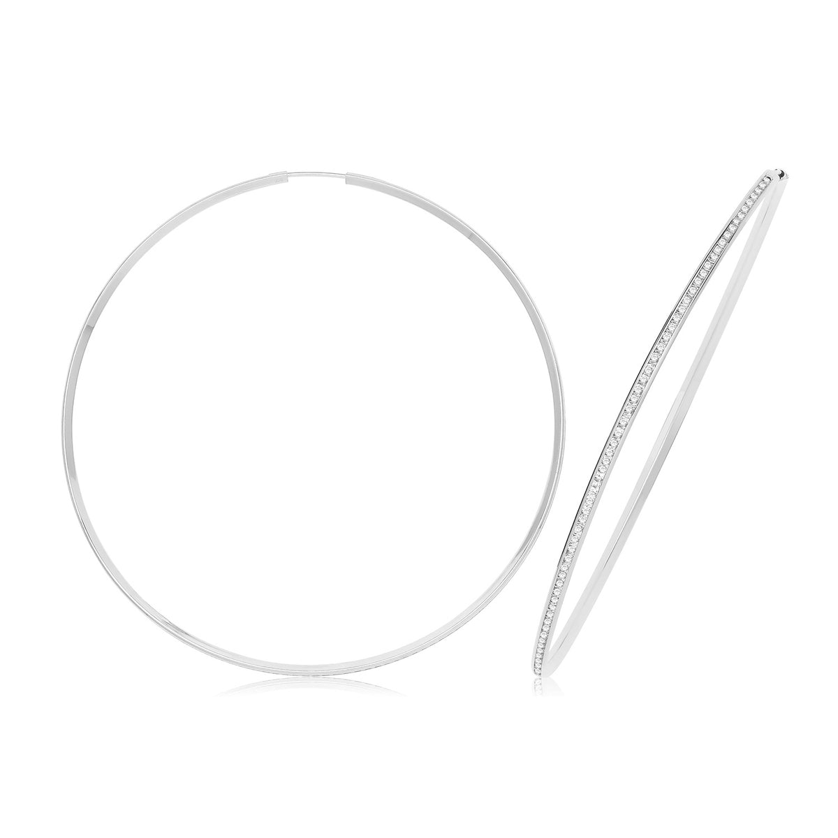 9ct Gold Thin CZ Hoops - ER1212W - 70 mm