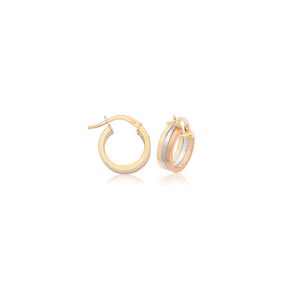 9ct Gold 3 Color Hoops - ER1215 - 10 mm