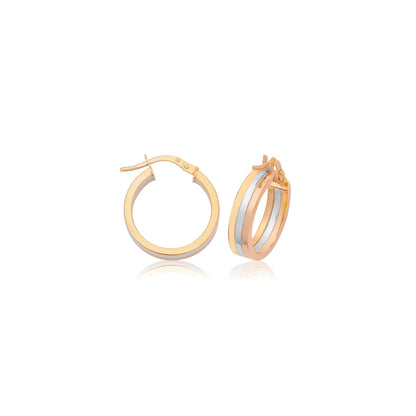 9ct Gold 3 Color Hoops - ER1215 - 15 mm