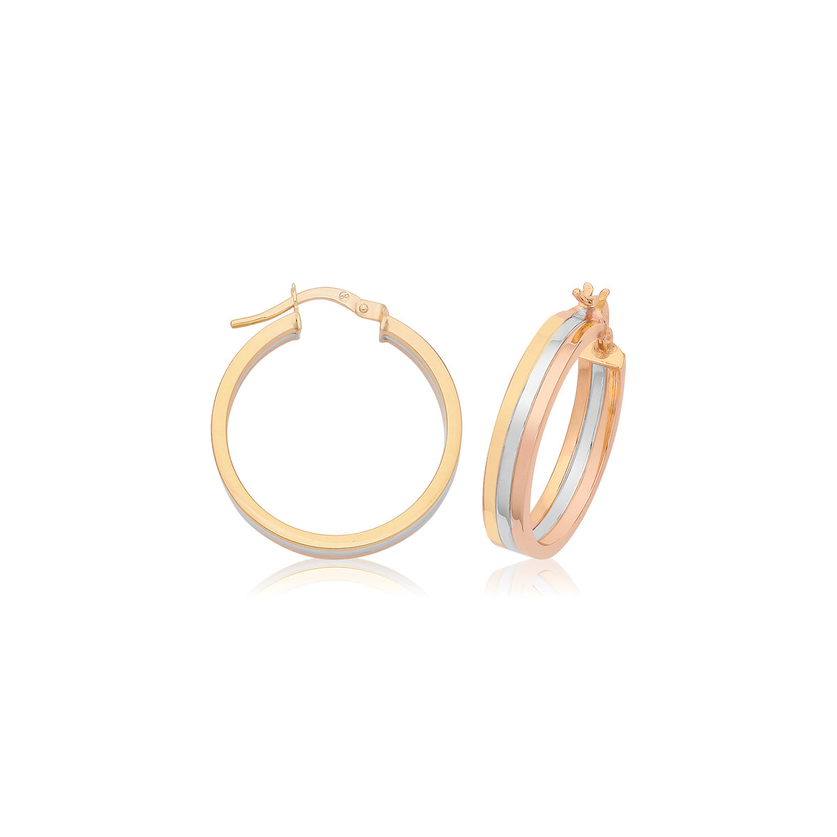 9ct Gold 3 Color Hoops - ER1215 - 20 mm