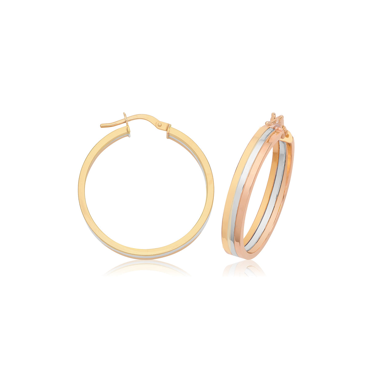 9ct Gold 3 Color Hoops - ER1215 - 25 mm